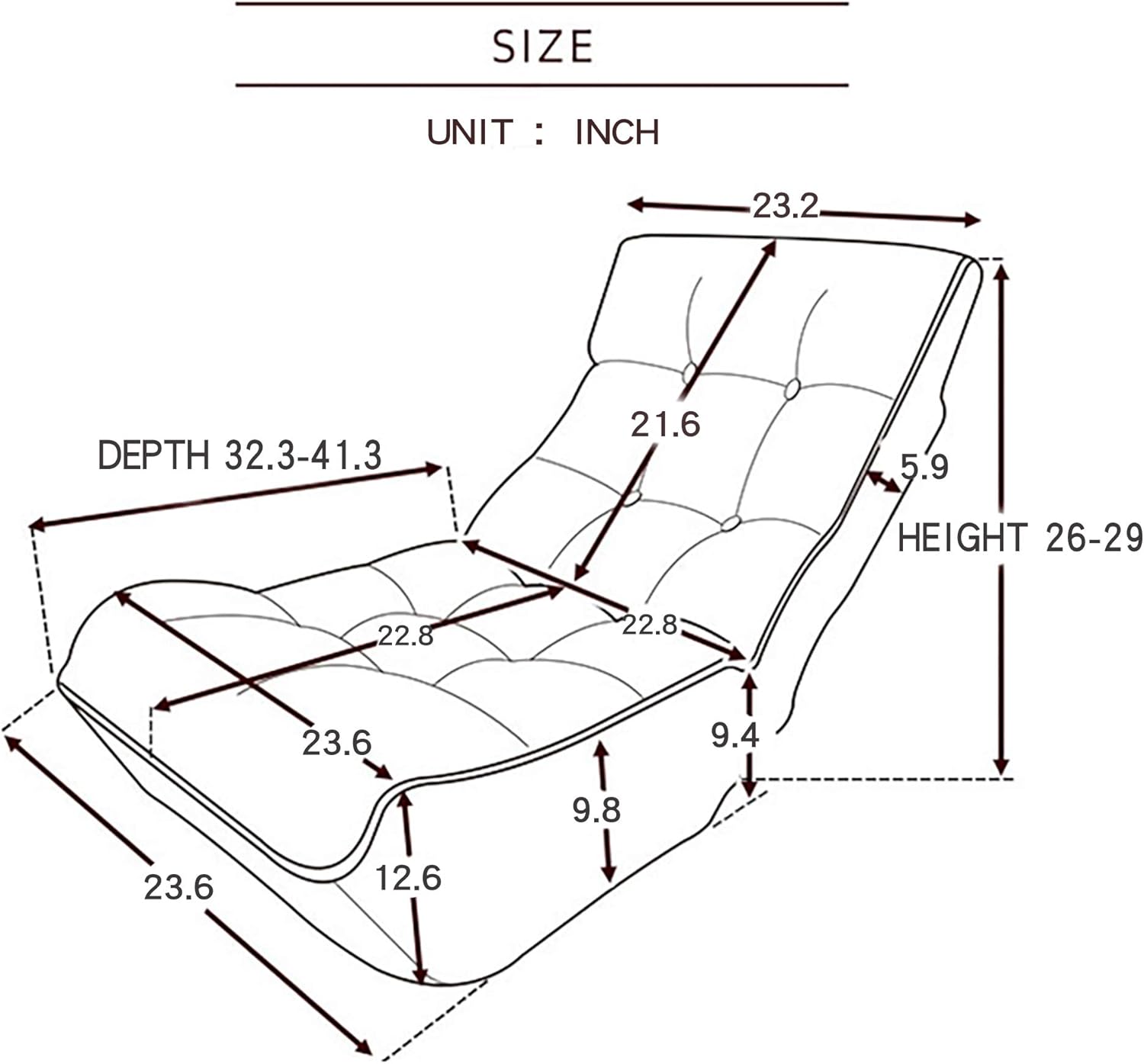 Indoor Chaise Lounge Chair, 3 Angles Adjustable Floor Chair, Cushion Padded Comfy Chair for Living Room and Bedroom, Folding Lazy Sofa Couch for Adults, Grey