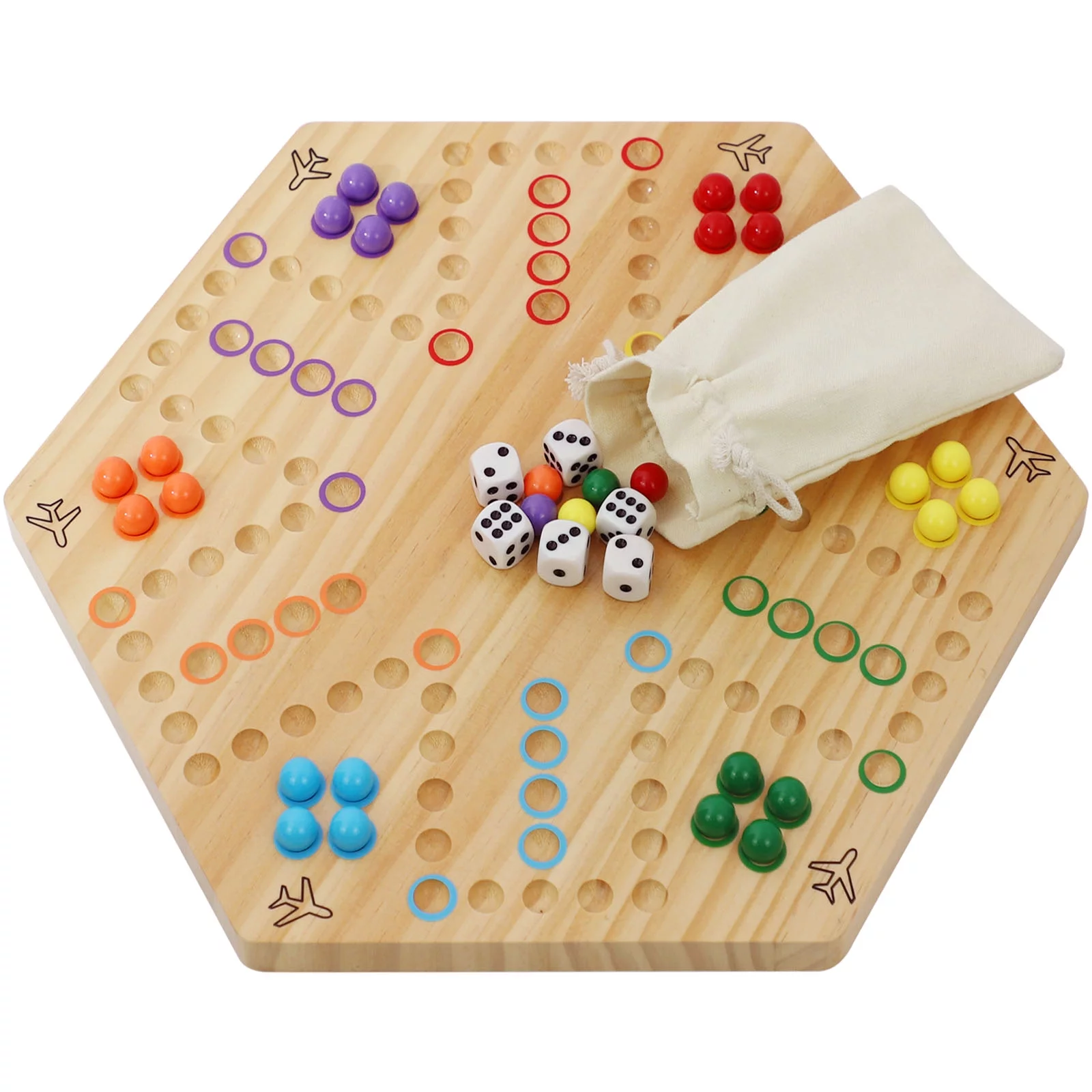 Large Original Marble Game Wahoo Board Game Double Sided Painted Wooden Fast Track Board Game for 6 and 4 Players 6 Colors 24 Marbles 6 Dice for Family Friends and Party (Extra-Large Size) - Curated Treasures Market