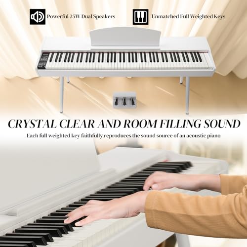 Ktaxon Digital Piano 88-Key Weighted Action Electric Piano with 3-Pedal Unit, Double Bluetooth, Split/Touch/Transpose Control Functions(Black)