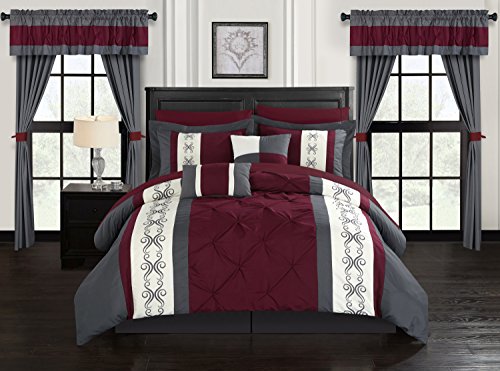 Chic Home Red Bed in a Bag Comforter Set, Queen Size (20 Pieces), Icaria - Microfiber Bedding - Comforter, Pillow Shams, Sheets, Bed Skirt, Curtain Panels & Tiebacks, Pillowcases, Decorative Pillows