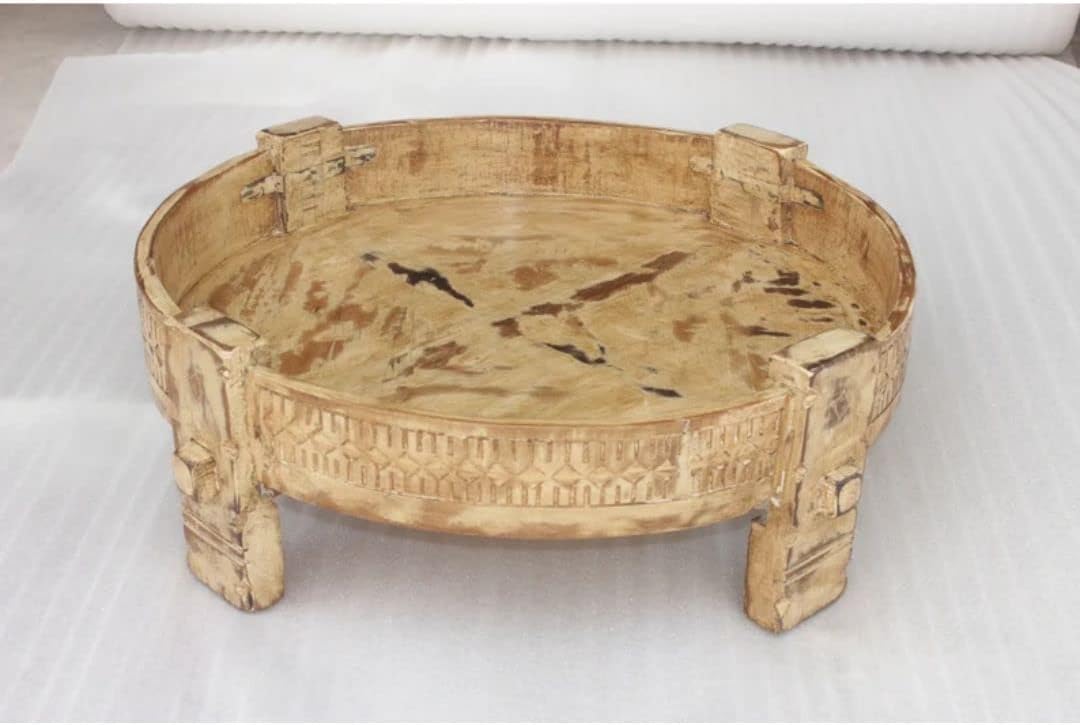 Hand Carved Handmade Wooden Round Natural Coffee Table | Centre Table | Living Room Furniture | Home Decor | Solid Mango Wood | Indian Furniture | Custom Design
