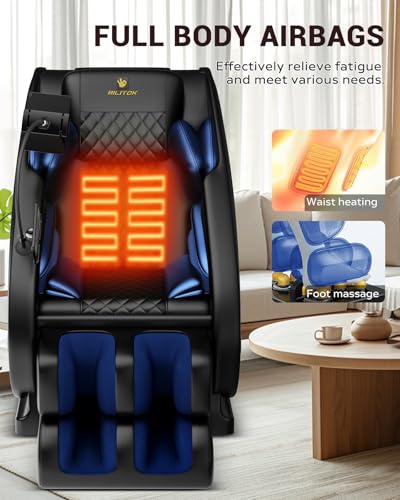 Zero Gravity Full Body Massage Chair Recliner with Heat Therapy, Bluetooth Speaker, Air Compression Massage, Foot Roller, Touch Screen, Space-Saving Design, Faux Leather (Black)