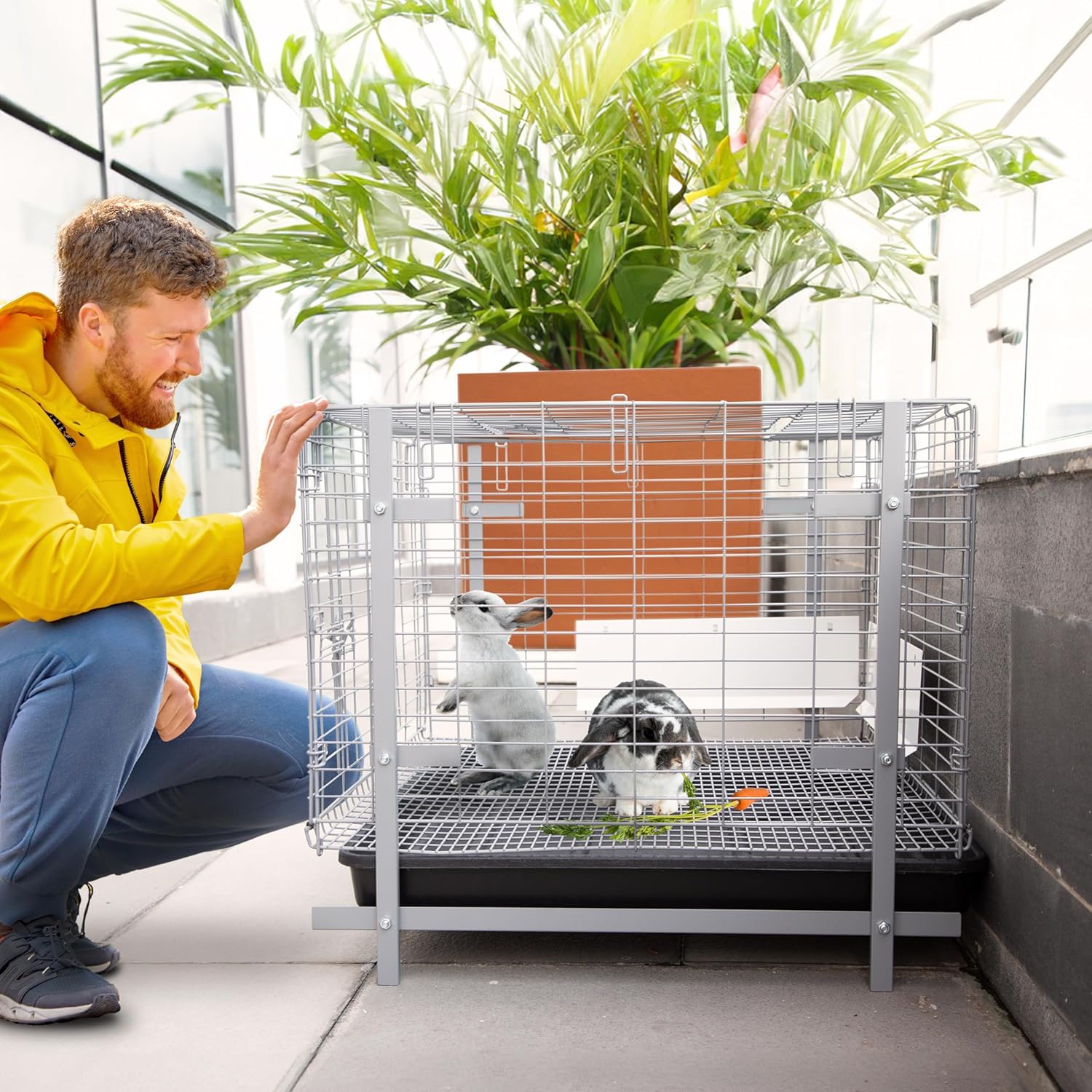 HOMESTEAD Bunny Cages with Tray - 24-inch Easy-Clean Rabbit Cage with Enhanced Kit - Leg, Frame, & Urine Guard Included - Ideal & Secure Home for Rabbits, Ferrets, Hedgehogs