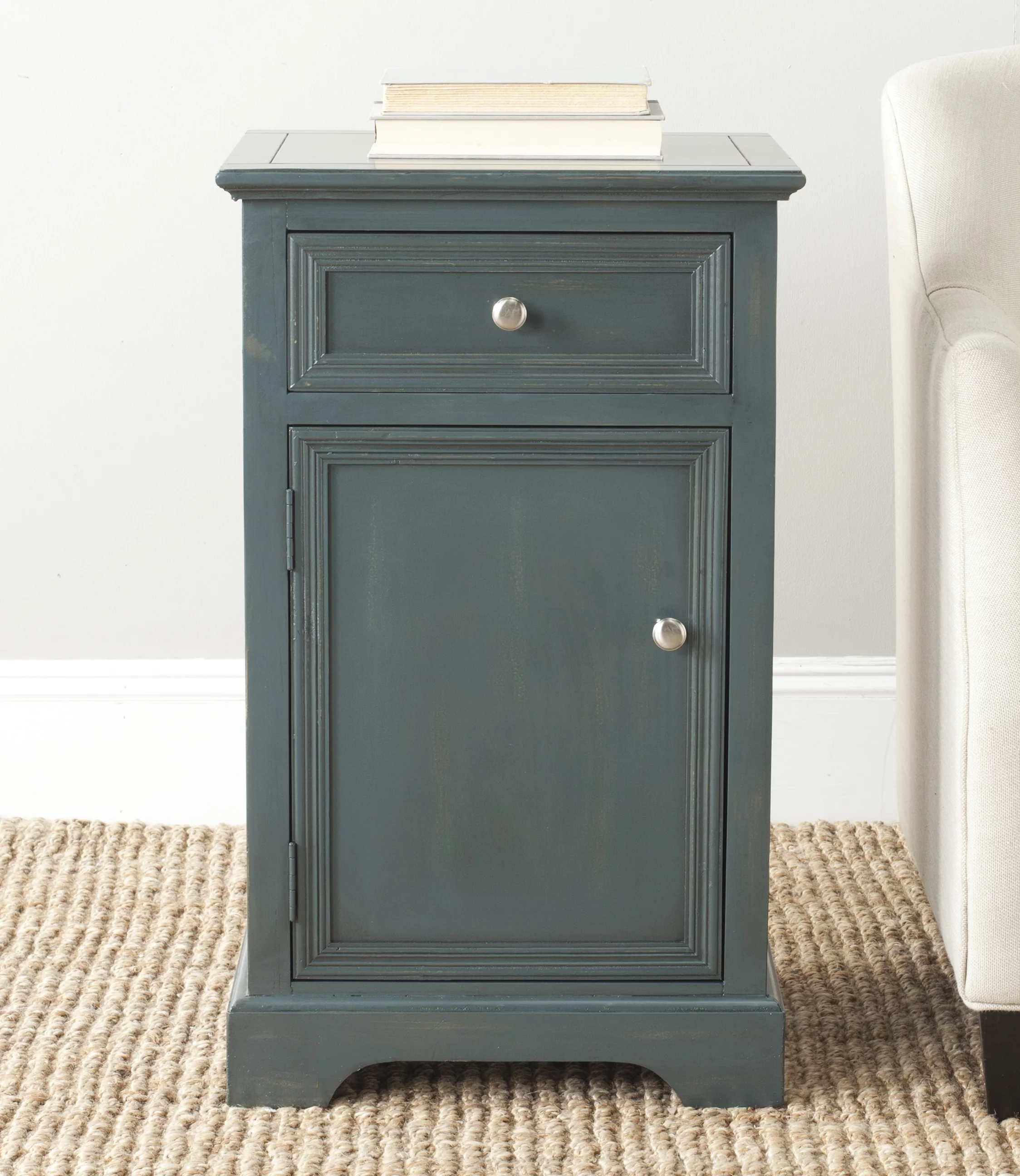SAFAVIEH Jarome Nightstand with Storage Drawer And Cabinet, Steel Teal