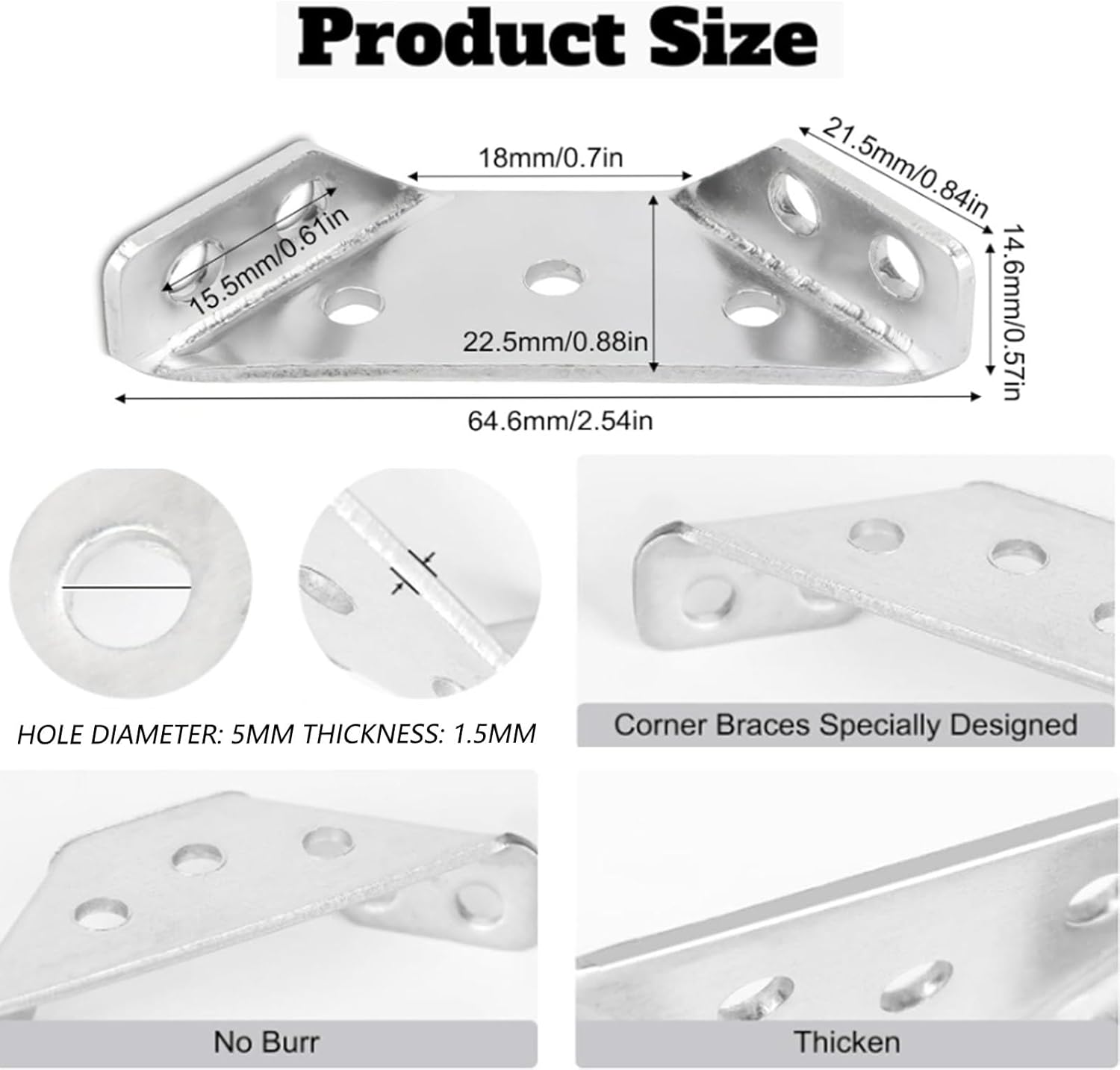 10 Pack Universal Stainless Steel Furniture Corner Connector with Screws, Corner Brace Angle Corner Bracket for Shelves Wood Furniture Chair Drawer Cabinet