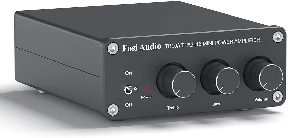 Fosi Audio TB10A 2 Channel Stereo Audio Amplifier Receiver Mini Hi-Fi Class D Integrated Amp 2.0CH for Home Speakers 100W x 2 with Bass and Treble Control TPA3116(with Power Supply) Pack of 2