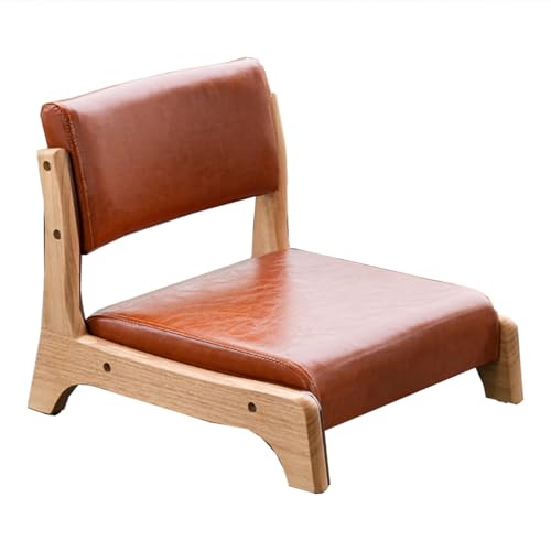 Floor Chair with Back Support, Japanese Floor Chair, Wood Legless Tatami Chair with Cushion, Accent Meditation Floor Seat for Bay Window, Living Room, Bedroom(/Beige A)