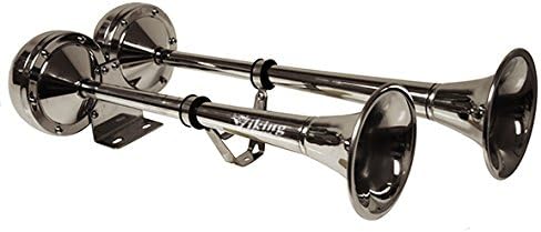 Viking Horns Stainless Steel 304, Loud 125 Decibels Electric 12 Volt Dual Trumpet Marine Horn for RV/Truck/SUV/Boat/Pick-Up