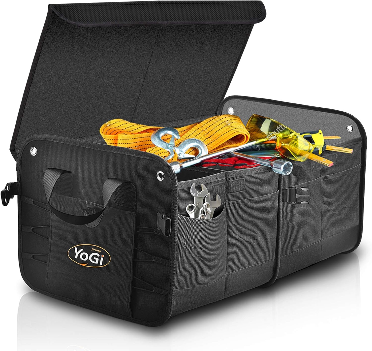 YoGi Prime Car Trunk Organizer with Lid, Collapsible Car Trunk Storage Organizer, Car Organizer and Storage for SUV, Truck, Sedan (Black)