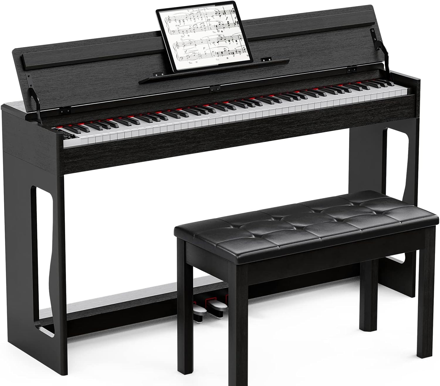 UMOMO 88 Key Weighted Keyboard Piano with 2 Person Piano Bench, Beginner Digital Piano Full Size Heavy Hammer Weighted Action Electric Piano Keyboard with MIDI, Black