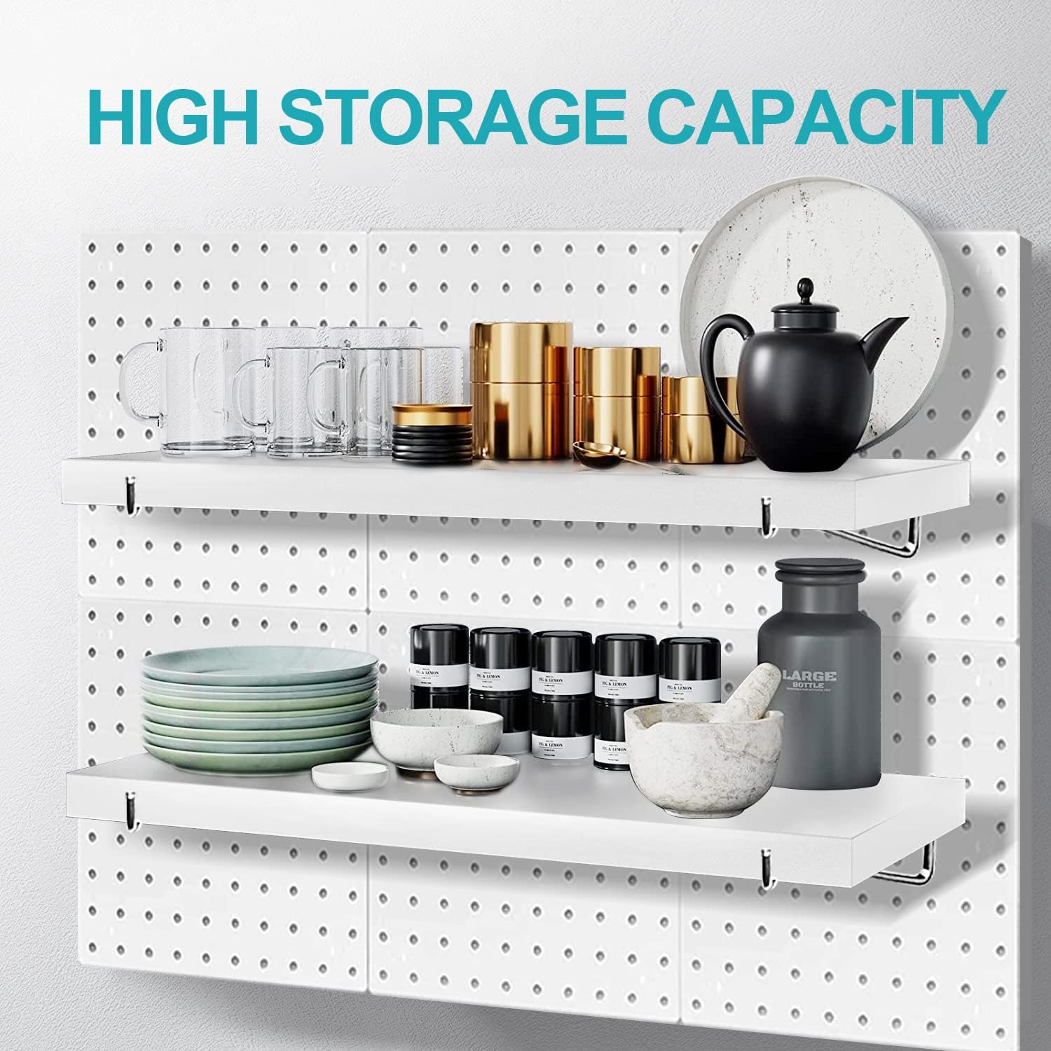 Pegboard Shelf Set, Pegboard Shelves with Steel Pegboard Brackets Pegboard Hooks, White Stain-Resistant Peg Board Organizer Shelves -Pegboard Accessories for Home,Garage,Nursery Pack of 2