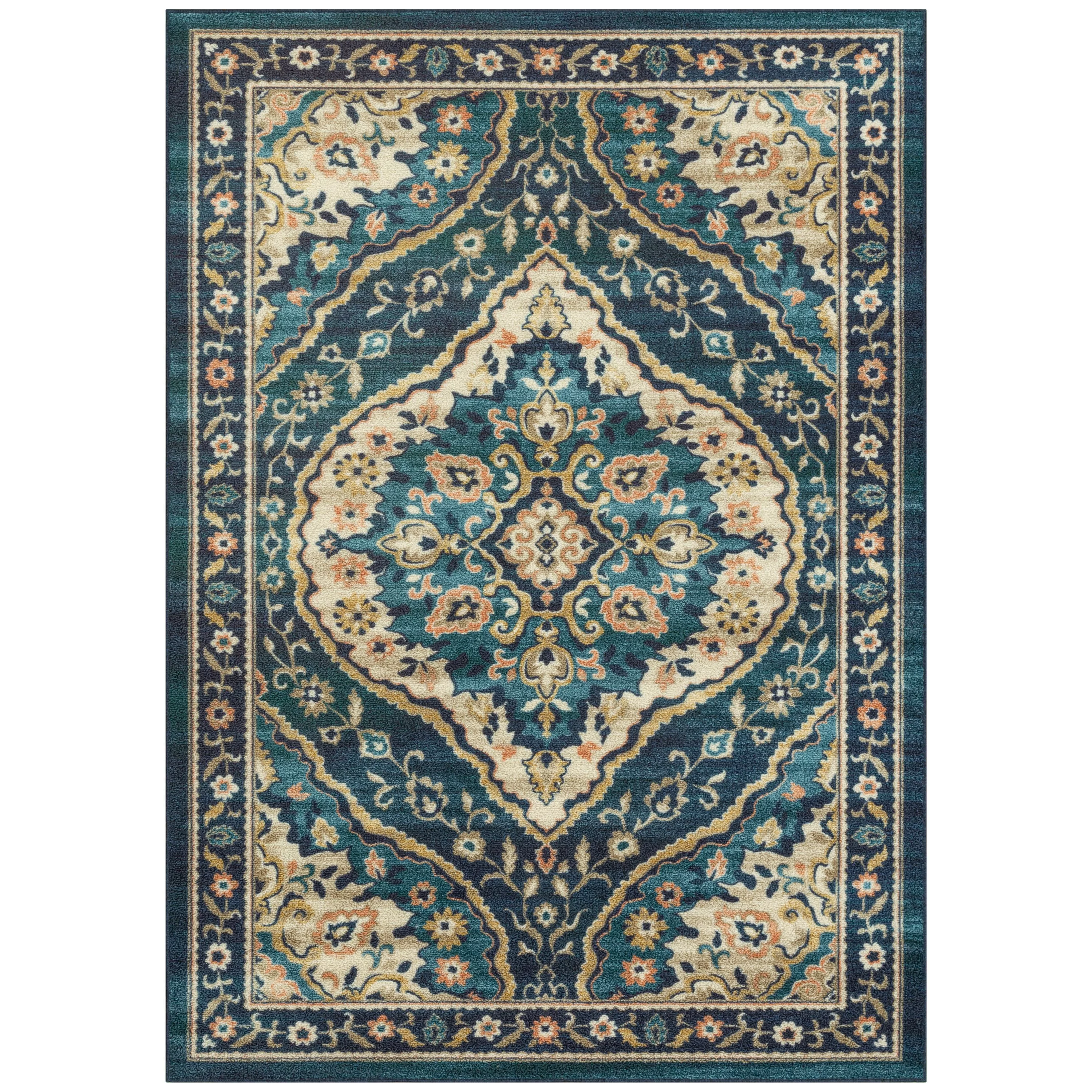 Mainstays Traditional Persian Teal Blue Print Indoor Area Rug, 7' x 10'