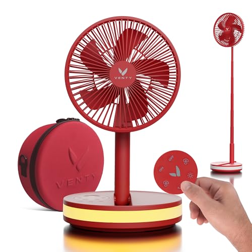 VENTY Portable Fan - Wireless Battery Operated Fan - 4 Speeds - LED Lighting - Carry Case & Remote Control - Cruise Travel - Outdoor Travel RV Power Bank With USB-C Port (Black with Case)