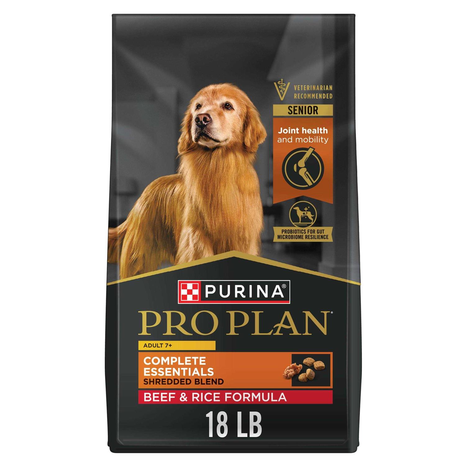 Purina Pro Plan Senior Adult 7+ Complete Essentials Shredded Blend Beef & Rice Formula High Protein Dog Food - Pet Supplies online store