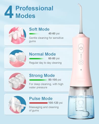 Operan Water Flosser for Teeth Cleaning Upgraded 300ml Cordless Water Dental Flossers Rechargeable Oral Irrigator with 4 Modes 4 Jet Tips IPX7 Waterproof Water Floss for Home Travel (Black)+1Pack - Radiant Selections