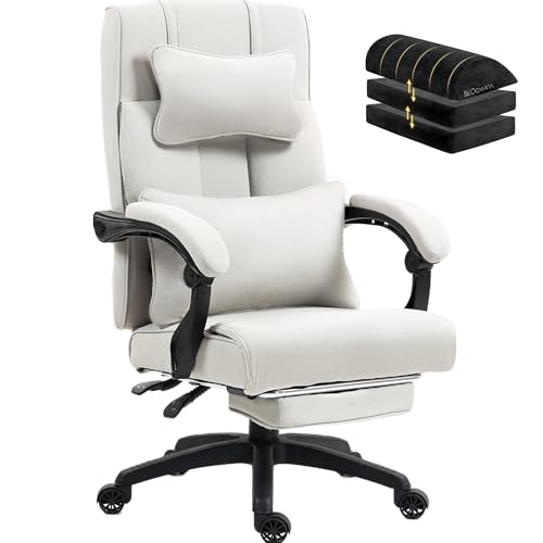 Dowinx Executive Office Chair Big and Tall Fabric with Footrest, Ergonomic Computer Chair Back Support, High Back Home Office Desk Chair Comfy, Swivel Reclining Gaming Chair for Adult, 350LBS, Black