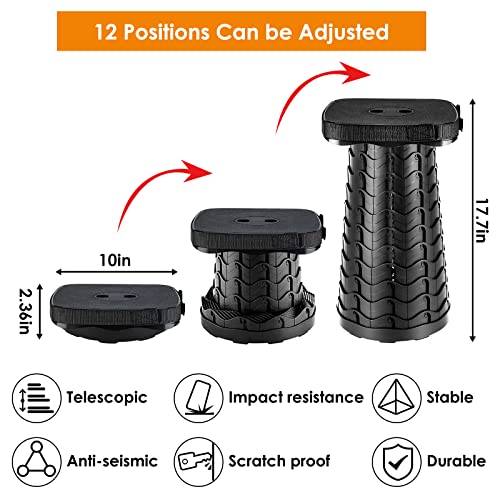 Folding Camping Stool, Square Collapsible Portable Stool,Collapsible Stool with Elastic Seat Cushion& Adjustable Nylon Bag, Sturdy Lightweight Telescoping Foldable Stool,Max Load 550lb (Green)