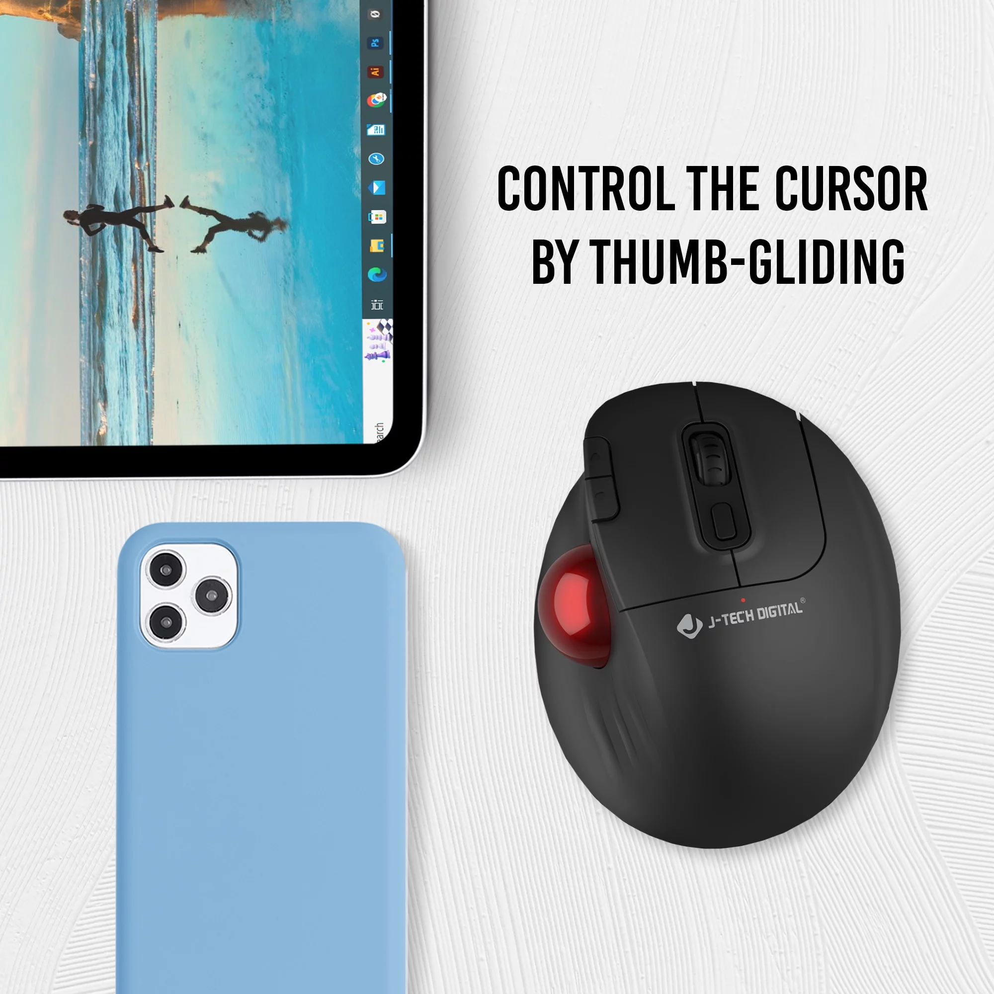 Wireless Trackball Ergonomic Mouse w/ Free & Easy Thumb Control | DPI Adjustment, Precision Tracking, Multi-System Compatibility with PC, Laptop, Windows, Mac by J-Tech Digital