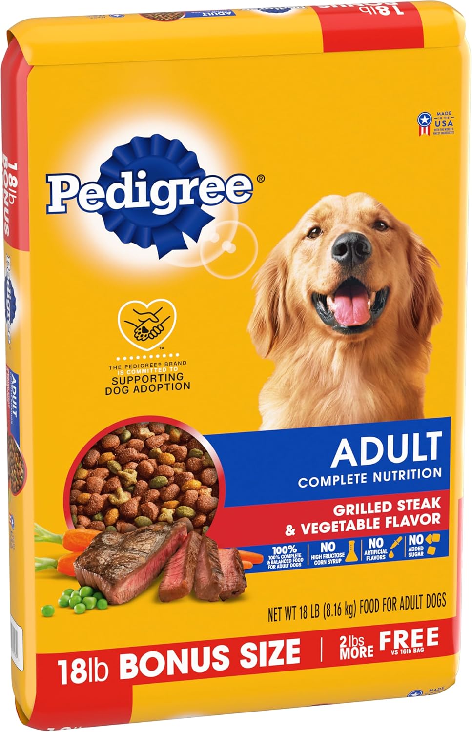 Pediigree Complete Nutrition Grilled Steak & Vegetable Dry Dog Food for Adult Dog, 18 Lb Bag - 100% Complete and Balanced Food for Adult Dogs, Bringing A Nutritious Meal to Your Pet