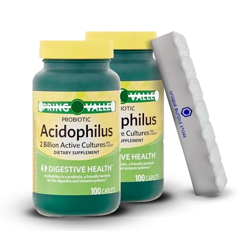 Acidophilus Probiotic, 100 Caplets - Dietary Supplement + 7 Day Pill Organizer Inlcuded (Pack of 2)