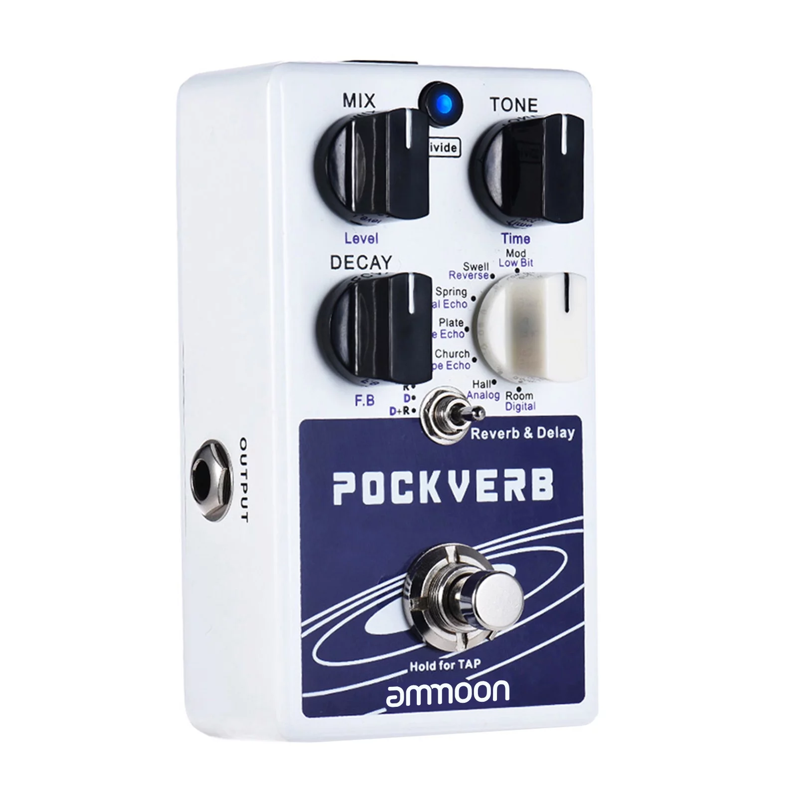 ammoon POCKVERB Reverb & Delay Guitar Effect Pedal 7 Reverb Effects + 7 Delay Effects With Tap Tempo Function True Bypass