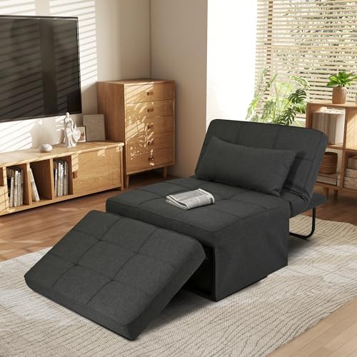 RUNFAYBIU Sleeper Chair Sofa Bed 4-in-1 Convertible Futon Chair Multi- Couch Folding Ottoman with Adjustable Backrest for Living Room Apartment Office  29\u201D Width（Beige）