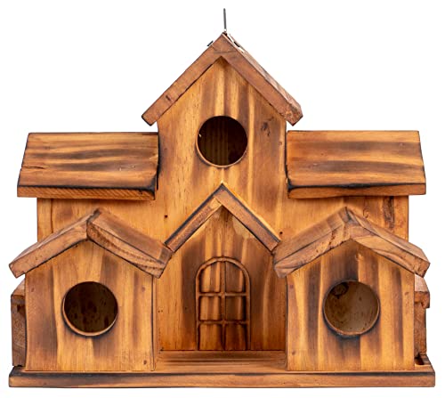 Bird Houses for Outside,Outdoor 5 Hole Bird House Room for 5 Bird Families Bluebird Finch Cardinals Hanging Birdhouse for Garden (Brown - Set of 1)