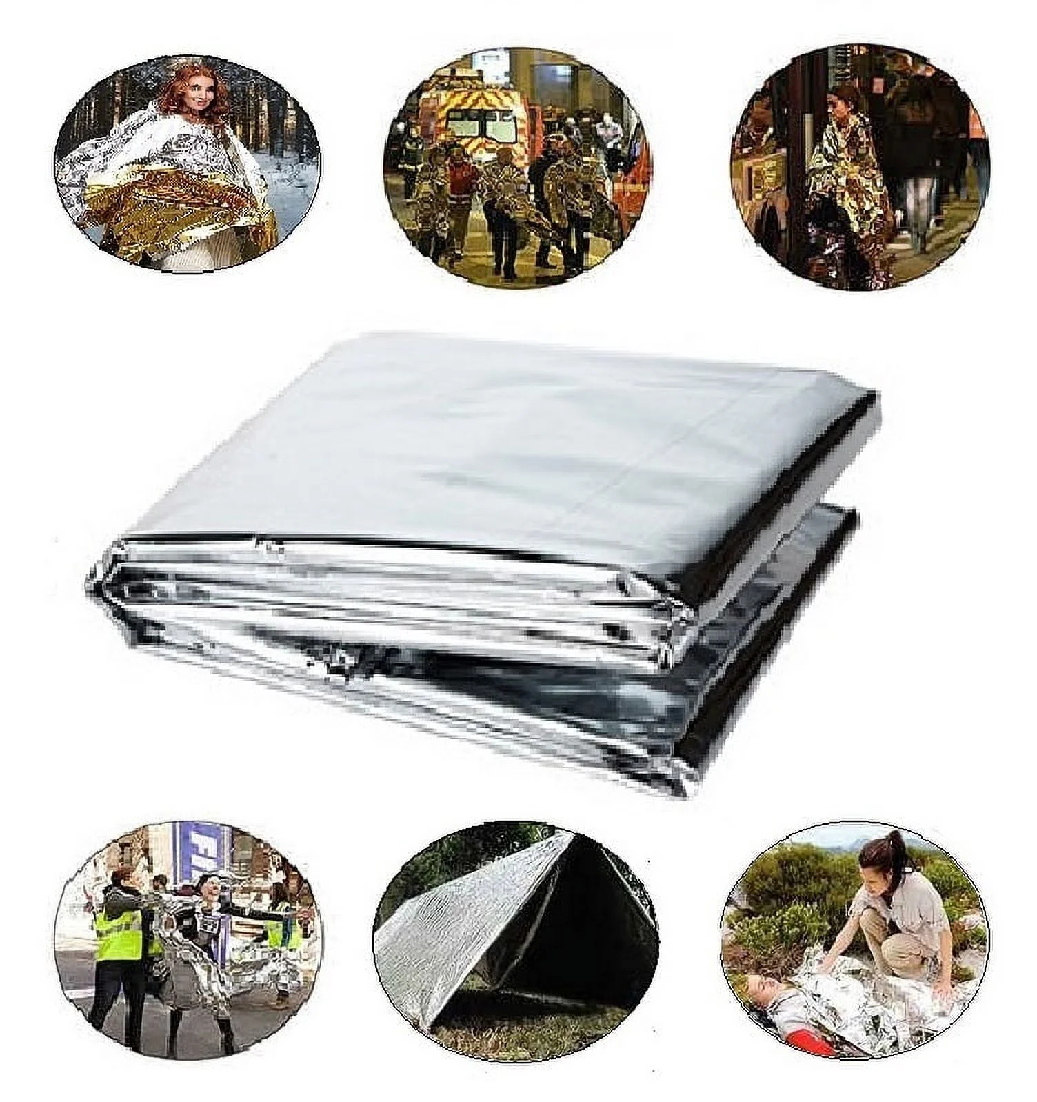 20 Packs Emergency Mylar Thermal Blanket for Survival First Aid Kits Army Outdoors Hiking Camping Bug Out Trauma Desert All Weather Condition Protection Silver
