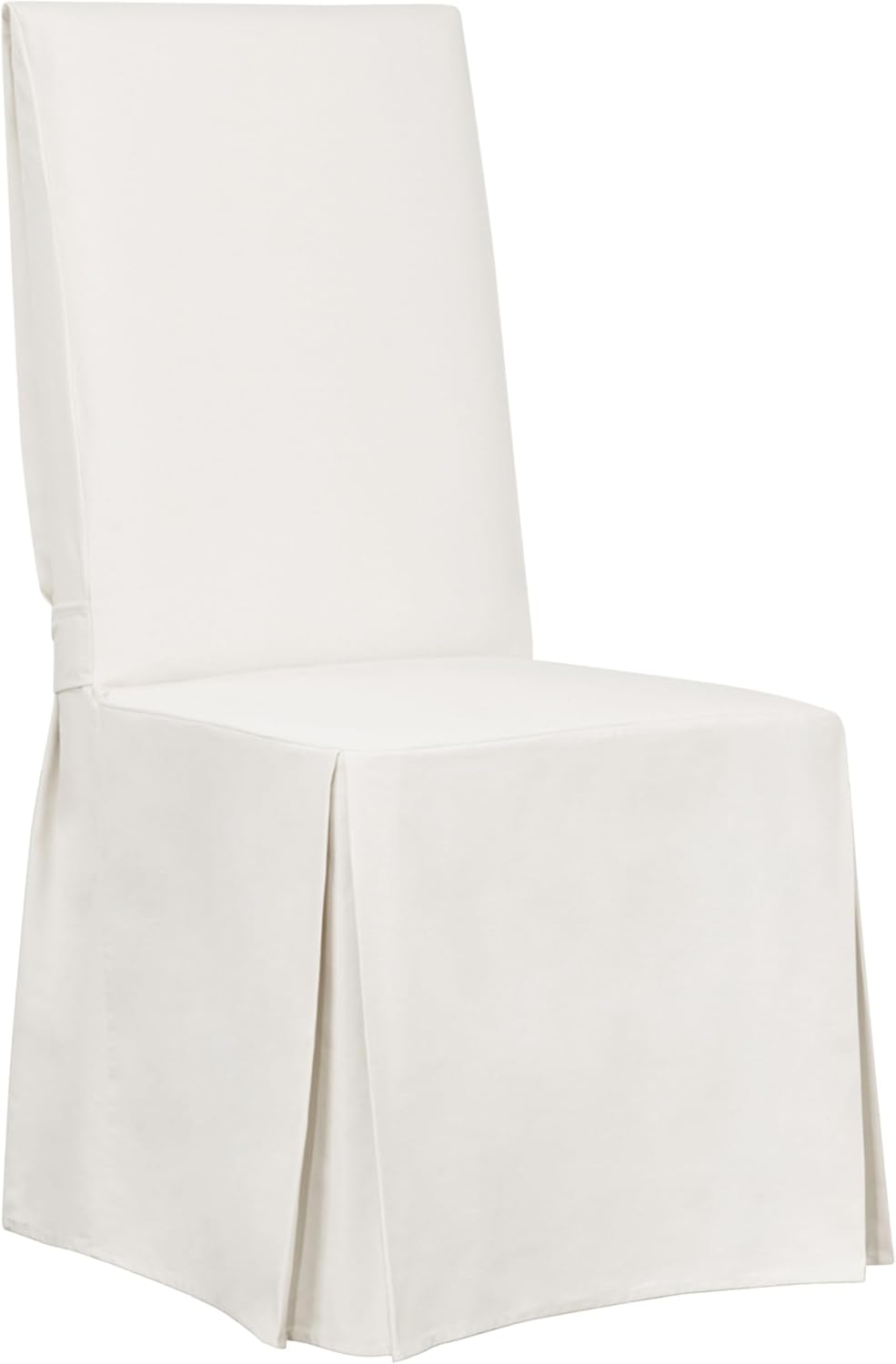 Twill Long Dining Chair Slipcover White Solid Cotton
