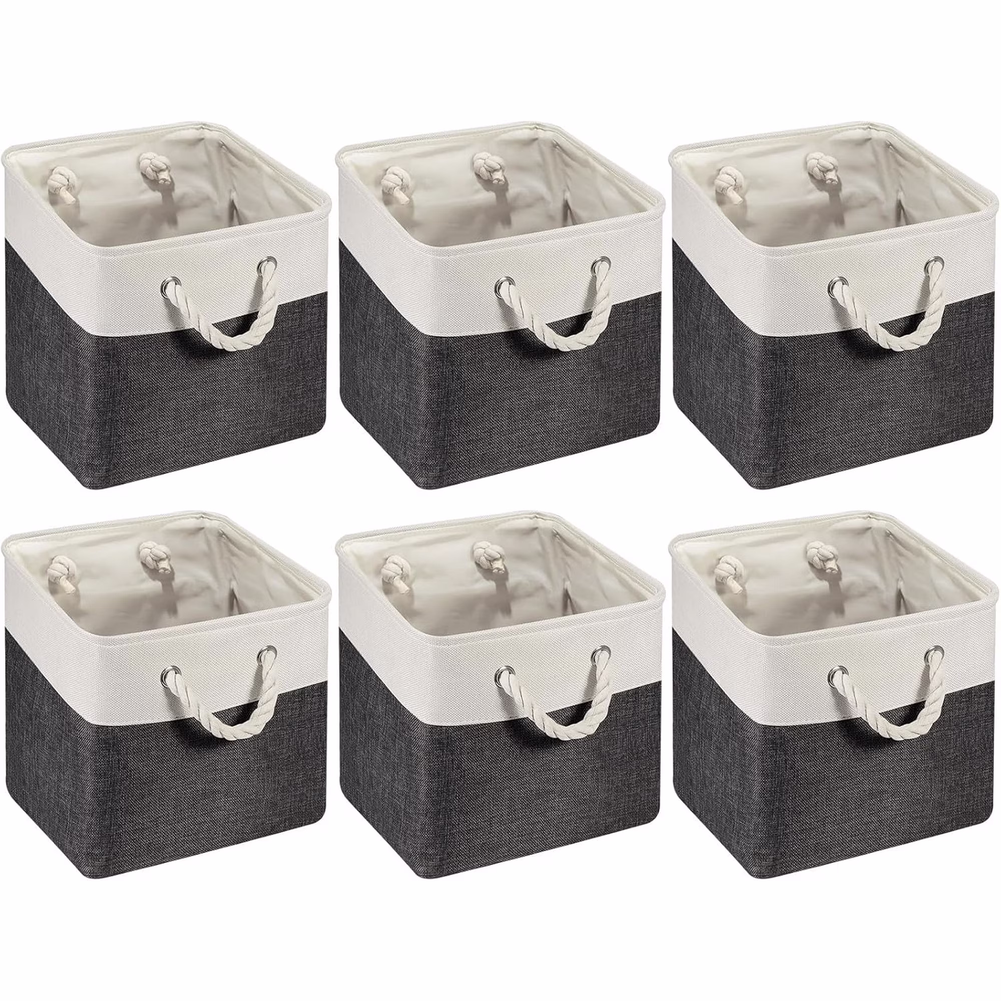 6 Pcs 11 x 11 Inch Cube Storage Bins Fabric Cube Storage Organizer Bins Foldable Storage Cube Baskets with Sturdy Carry Handles Multipurpose Storage Cube for Home (Black, White)