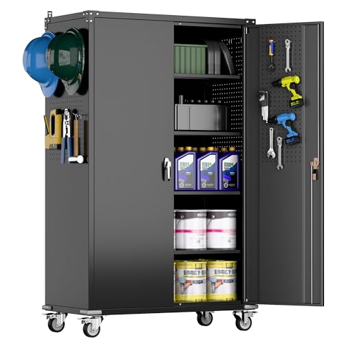 Garage Storage Cabinet with Wheels & Pegboard, 72