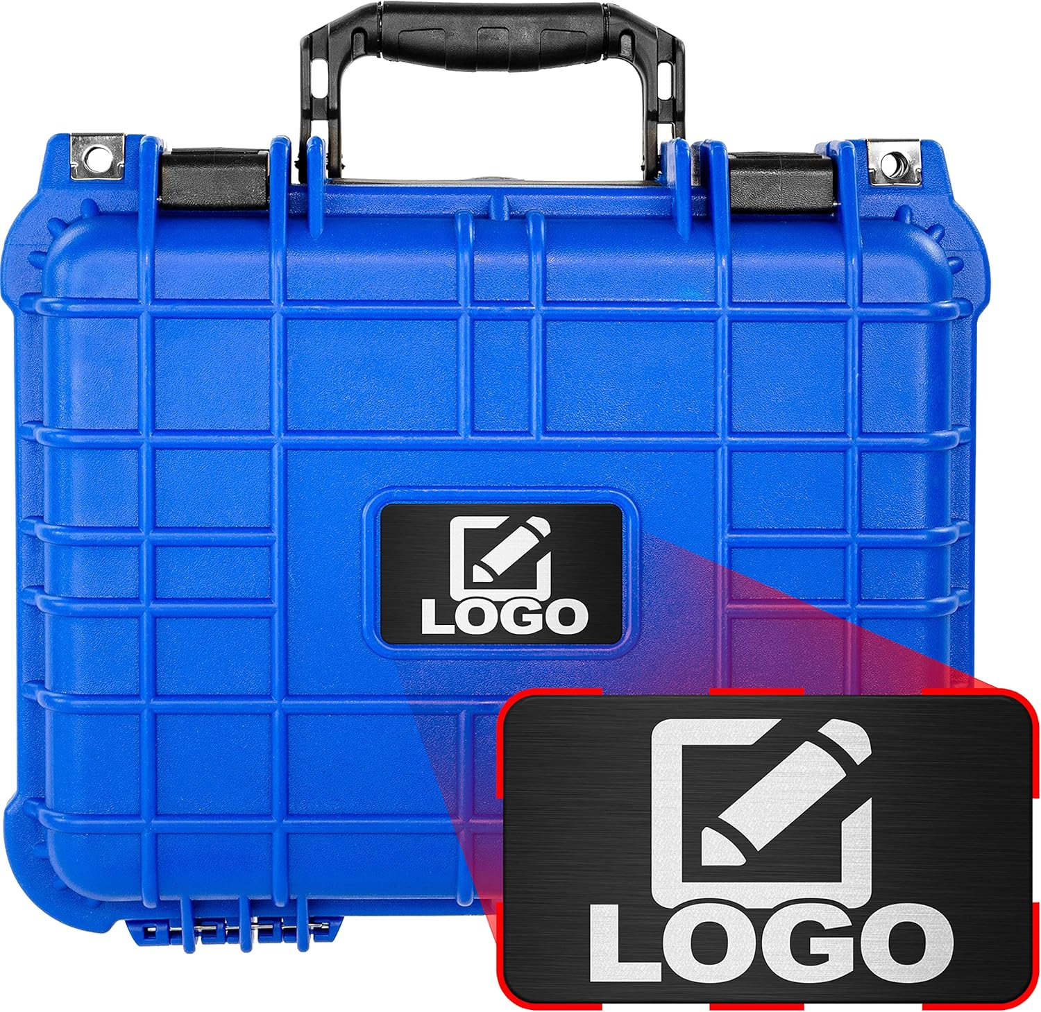 Eylar Protective Gear and Camera Hard Case with Custom Logo Plate, Waterproof & Shockproof w/Foam TSA Approved 13.37 Inch 11.62 Inch 6 Inch (Neon Blue) Pack of 2