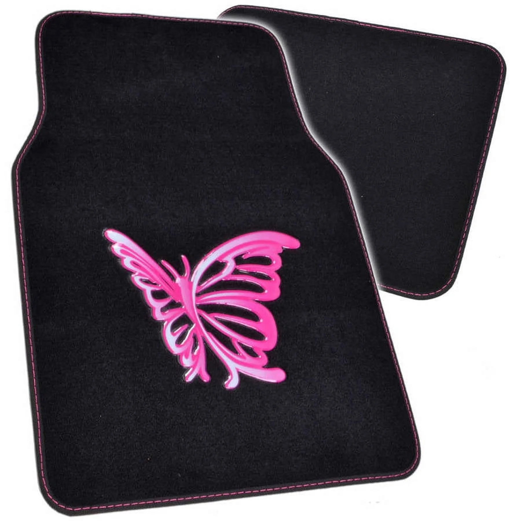 BDK Pink Butterfly Design Carpet Car Floor Mats Front & Rear Full Set with Rubber Backing
