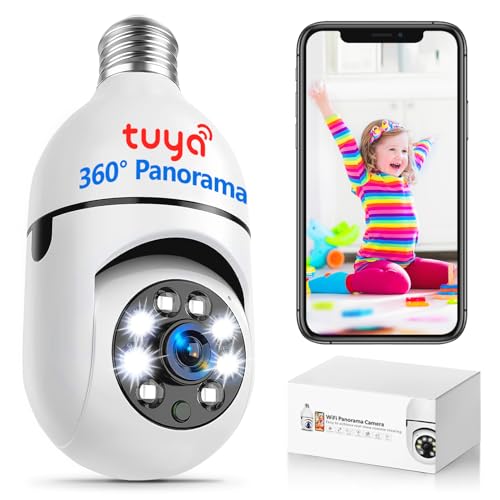 3K Light Bulb Security Camera,360°WiFi Security Cameras Wireless Outdoor Indoor Color Night Vision,Auto Tracking-Smart Alarm,Camera Light Bulb 2-Way Talk,Camera Light Bulb,Porch Light Socket Camera