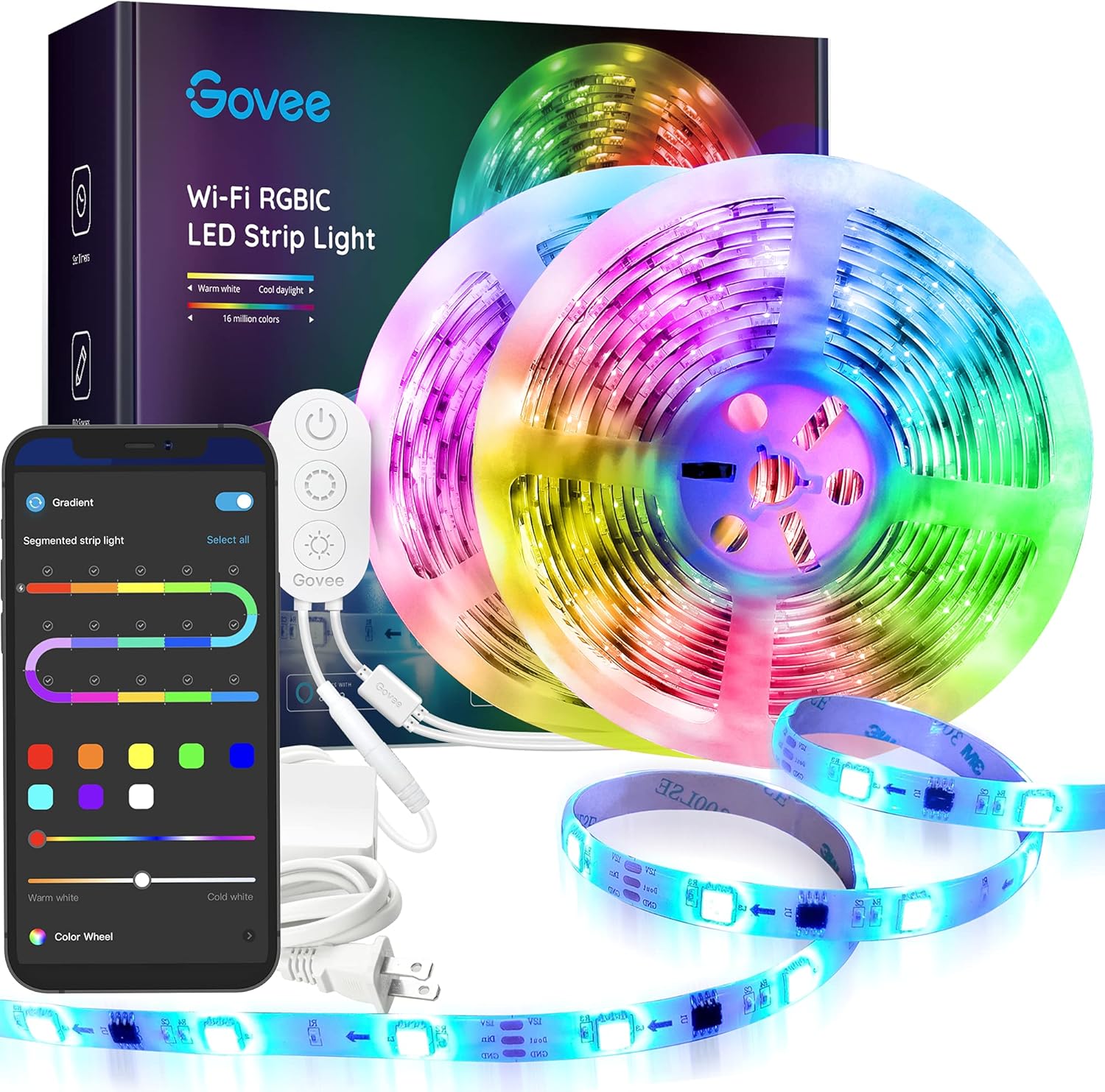 Govee 32.8ft RGBIC LED Strip Lights, WiFi Color Changing LED Lights Segmented Control, Work with Alexa and Google Assistant, Music LED Lights for Bedroom, Kitchen, Party, Waterproof 2x16.4ft Pack of 2