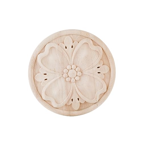 Round Wood Appliques Onlays Unpainted Wooden Carving Decal DIY Wood Carved Furniture Appliques Onlays for Wall Bed Door Wardrobe Cabinet Furniture Decoration(09,15x15cm/5.91x5.91inch)