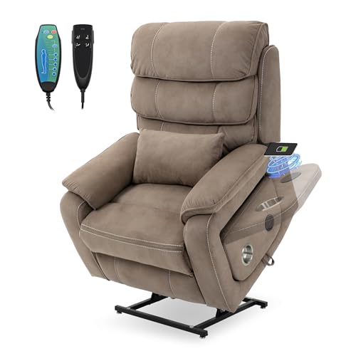Power Lift Recliner Chair for Elderly Adults 4 Motor Lay Flat Recliner with Massage Heat,Up to 400 LBS, Adjustable Headrest Backrest Recliners with 2 Remote Controls and 2 Cup Holders