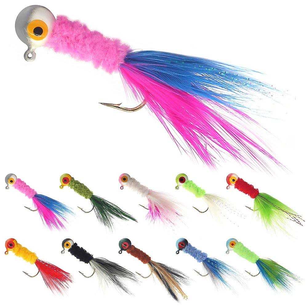 XFISHMAN-Crappie-Jigs-Marabou-Feather-Hair-Jigs-for-Crappie-Fishing-baits-and-Lures kit Panfish Trout 1/8 1/16 1/32 oz - Sports Supplies Online Store