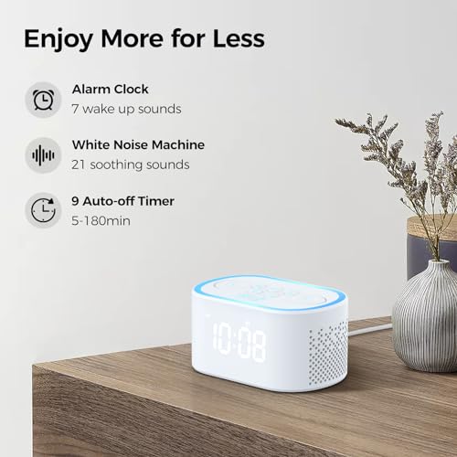 Reacher Digital Alarm Clock & White Noise Sound Machine, 21 Soothing Sounds, 7 Wake Up Sounds, 8 Night Lights, 32-Level Volume, 9 Sleep Timer, Memory Function for Adult, Kid, Bedside, Bedroom, Blue