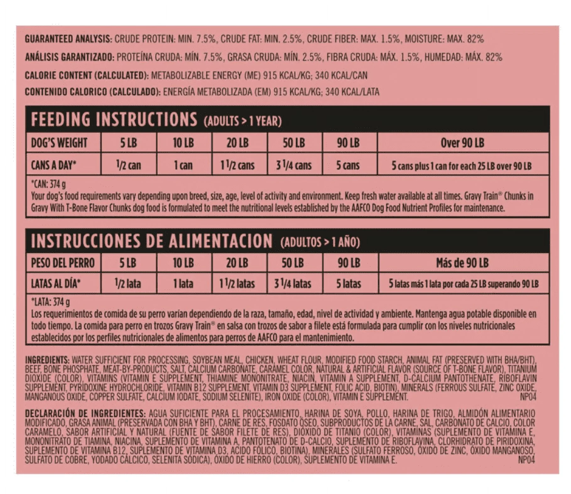 Gravy Train T-Bone Flavor Chunks in Gravy Wet Dog Food Can Pack of 4| (13.2 oz each)