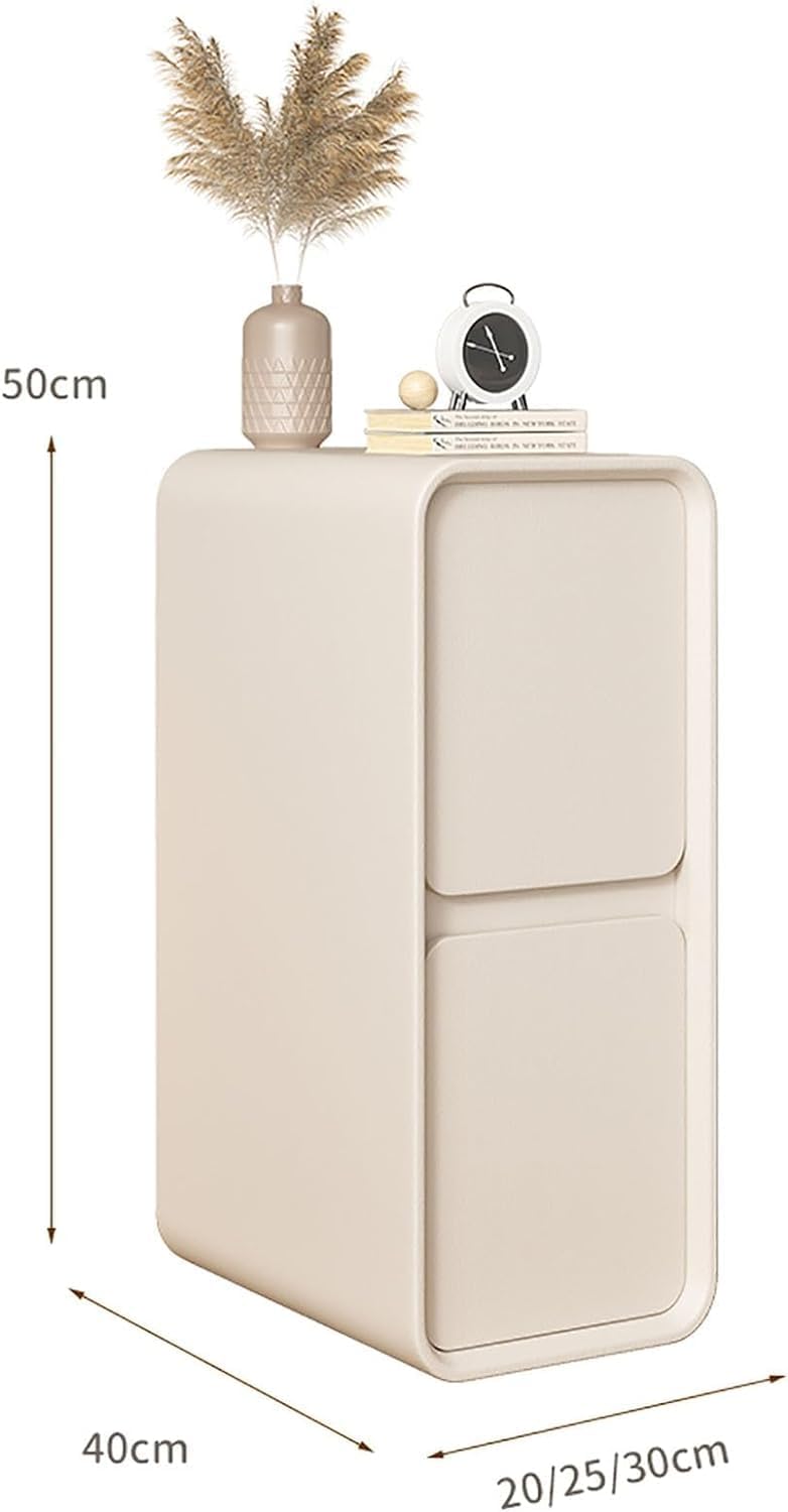 Extra Narrow Nightstand w/2 Solid Wood Drawers Modern Small Slim Bedside Table Sofa Locker End Table for Bedroom Living Room Dorm, 25x40x50CM