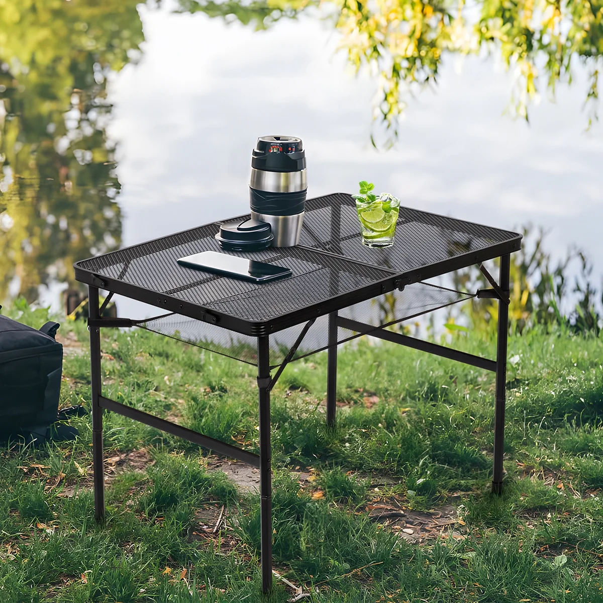 tonchean Folding Grill Table, Adjustable Height Collapsible Table for Camping Cooking BBQ RV Picnic, Portable Aluminum Metal Grill Stand