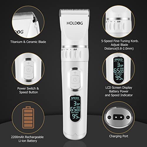 Dog Clippers Professional Heavy Duty Grooming Clipper 3-Speed Low Noise High Power Rechargeable Cordless Pet Tools for Small & Large Dogs Cats Pets with Thick Coats