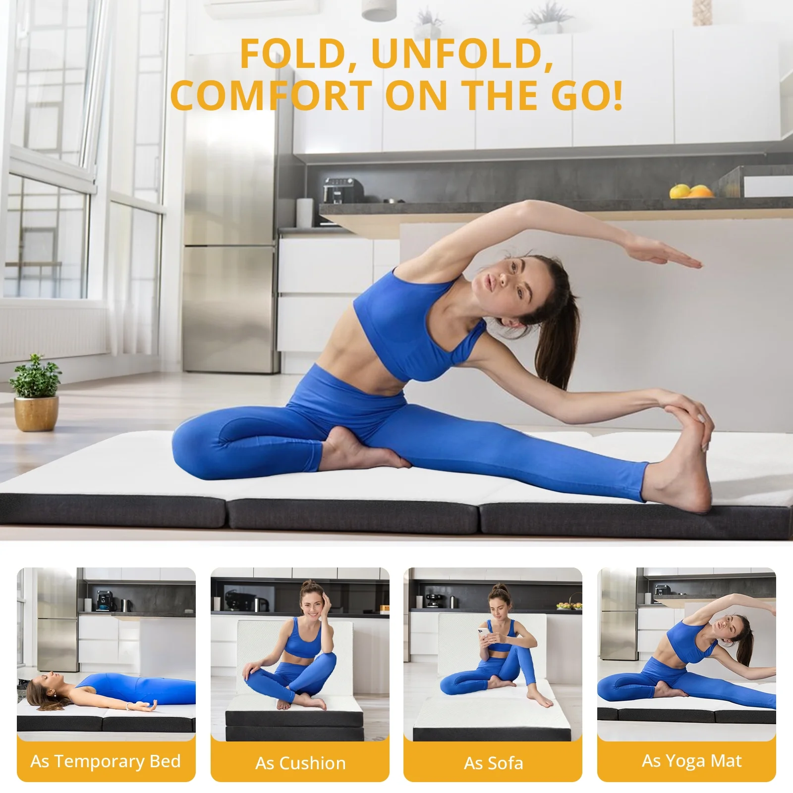 Smiaoer 4 inches Folding Twin Size Memory Foam Mattress with Cover,Tri-fold Portable Mattress Topper for Guest Bed,Camping