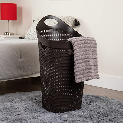 Mind Reader 60L Rolling Laundry Hamper, Clothes Basket, Wheels, Wicker Style, Plastic, 19.5