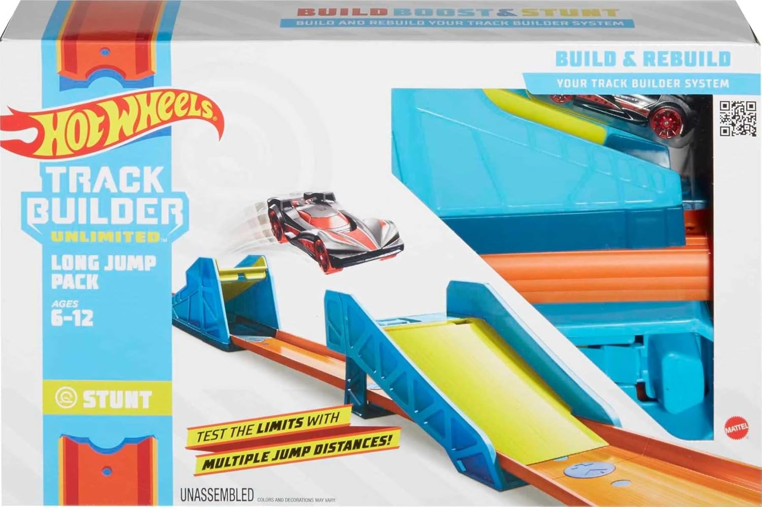 Hot Wheels Toy Car Track Set, Track Builder Unlimited Long Jump Pack, Playset with 13 Component Parts & 1:64 Scale Vehicle