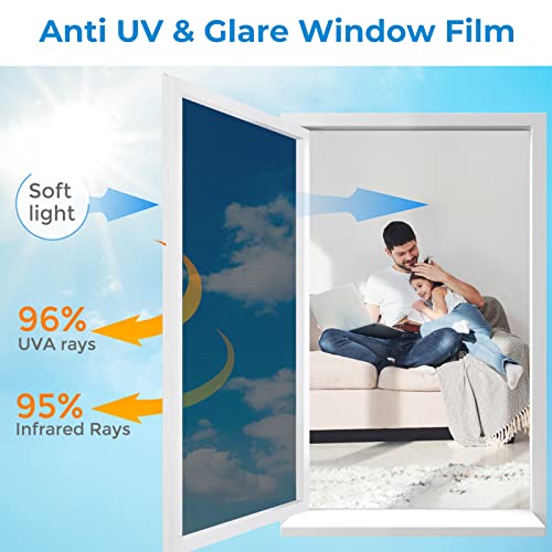 Coavas Heat Blocking Window Film Privacy One Way Home Window Tint See Out Not in Mirror Reflective UV Sun Blocker House Removable Window Insulation Non-Adhesive Door Window Covering Black 23.6x78.7in