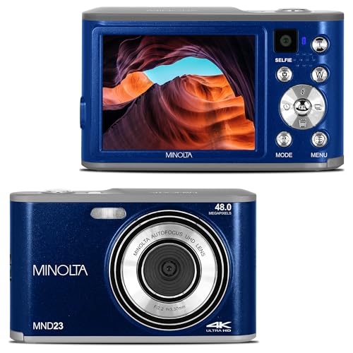 Minolta 48 Mega Pixels Point & Shoot Digital Camera with Rear Selfie Lens, Autofocus & 4K Ultra HD Video, Blue