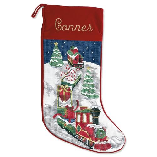 Lillian Vernon Santa Personalized Heirloom Christmas Needlepoint Stocking Stocking, 100% Wool, 9.5
