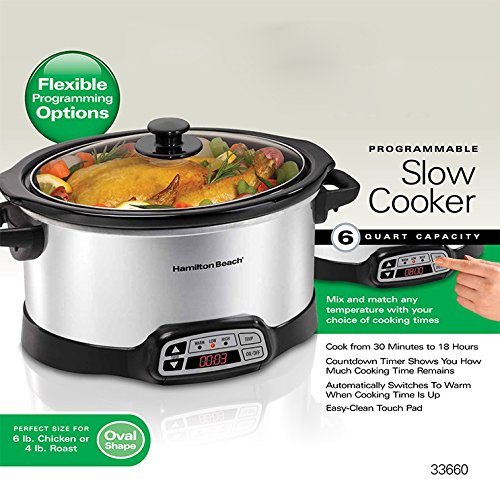 Hamilton Beach 6-Quart Programmable Slow Cooker With Digital Timer, Dishwasher-Safe Crock & Lid (33660)